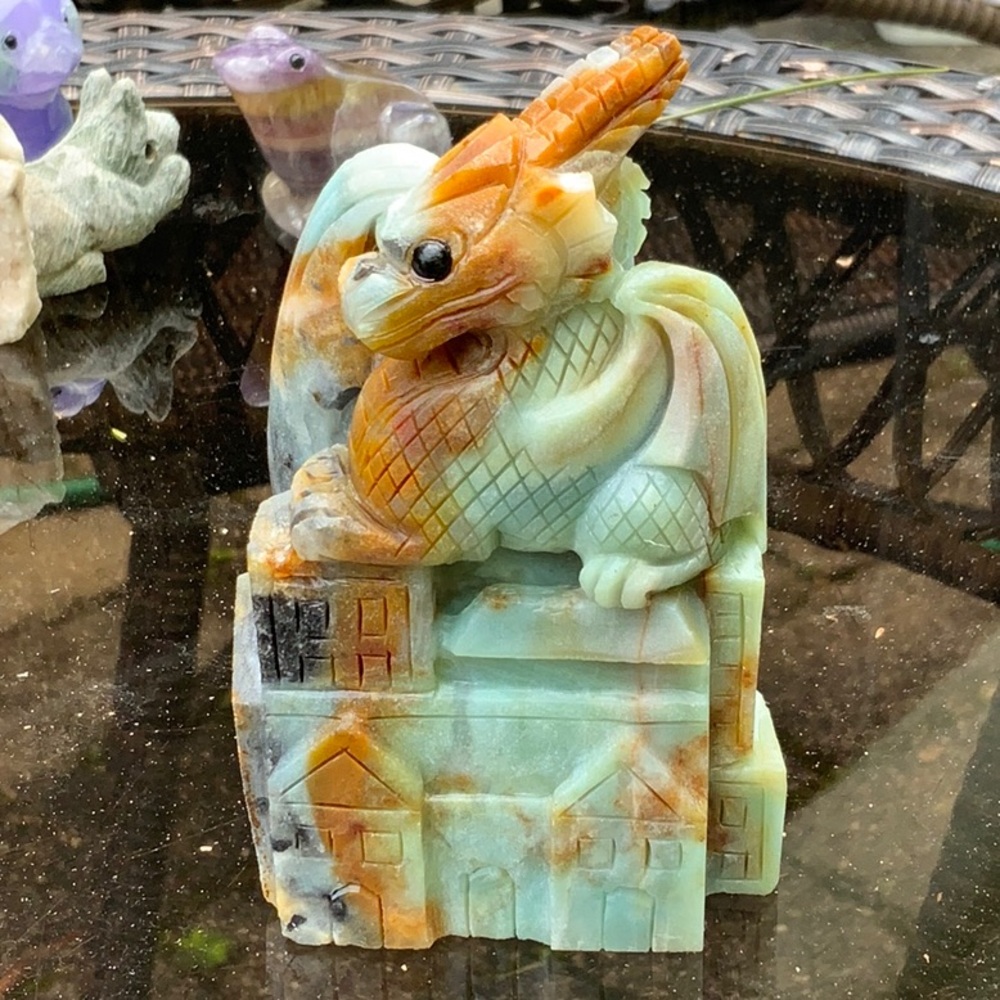 AMAZONITE HAND CARVED FLYING DRAGON